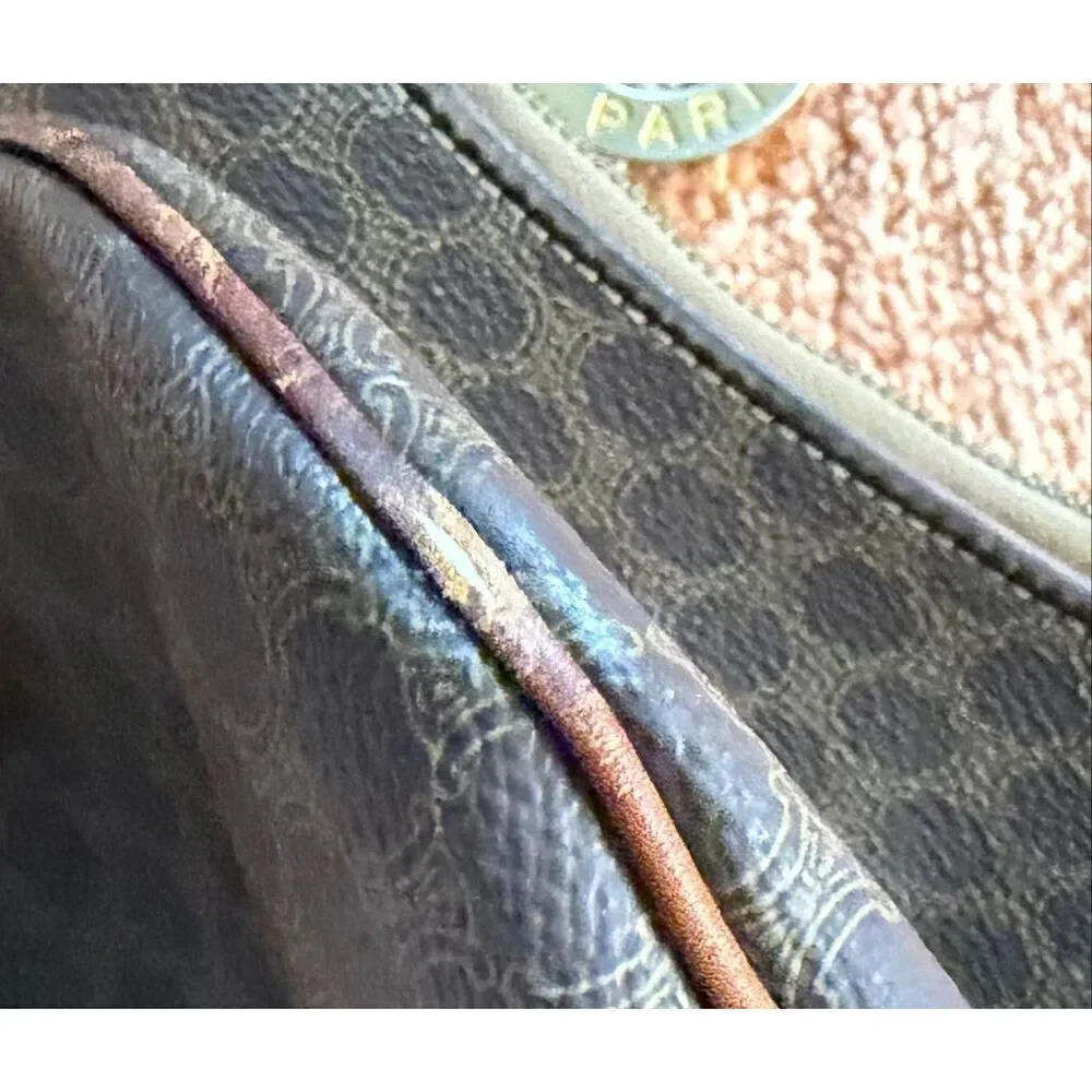 Vintage Celine Paris Brown Macadam Hobo Shoulder Bag Made in Italy